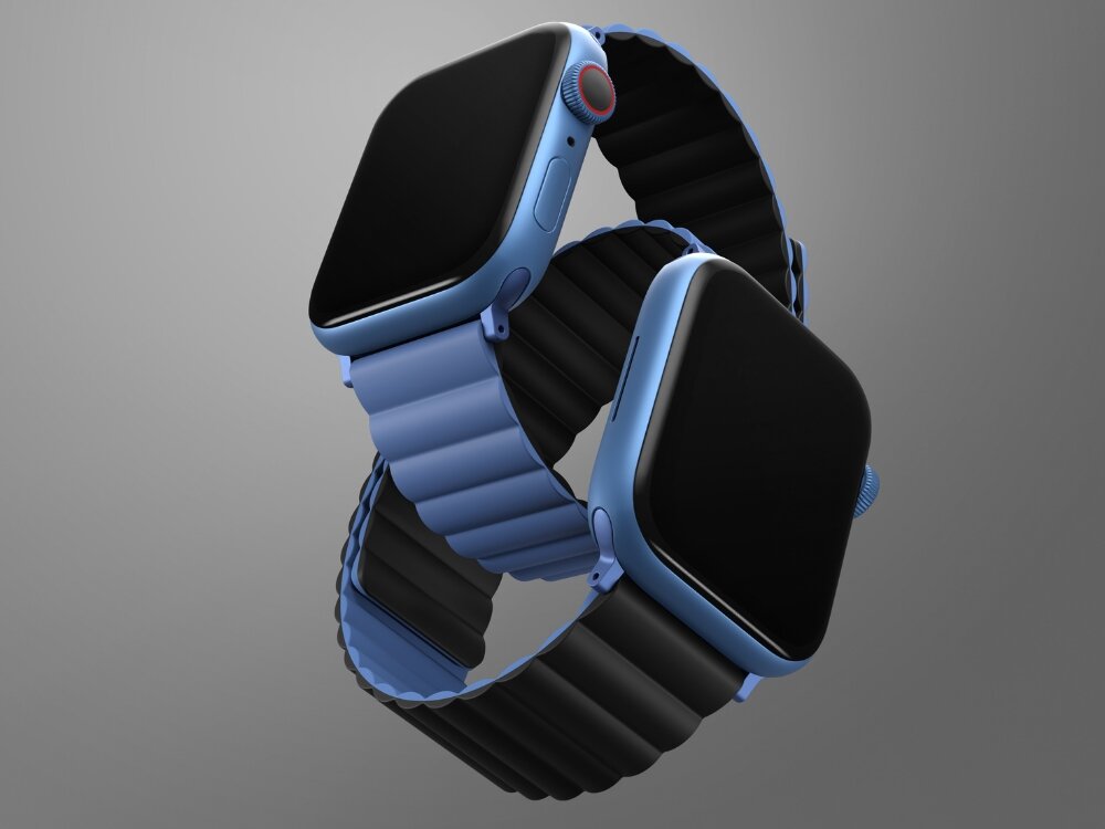 Pasek UNIQ Revix do Apple Watch 1/2/3/4/5/6/7/8/9/SE/SE2 (38/40/41mm) Czarno-niebieski, Zmieniaj styl, jak chcesz, Przeplatane przez paski 2 zegarki