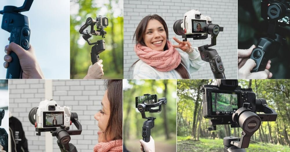 Gimbal ręczny MOZA Mini-P Max fotografia stabilizacja nagrywanie żyroskop uchwyt zasilanie ładowanie bateria tryby przyciski złącza porty kompatybilność udźwig wykonanie pojemność