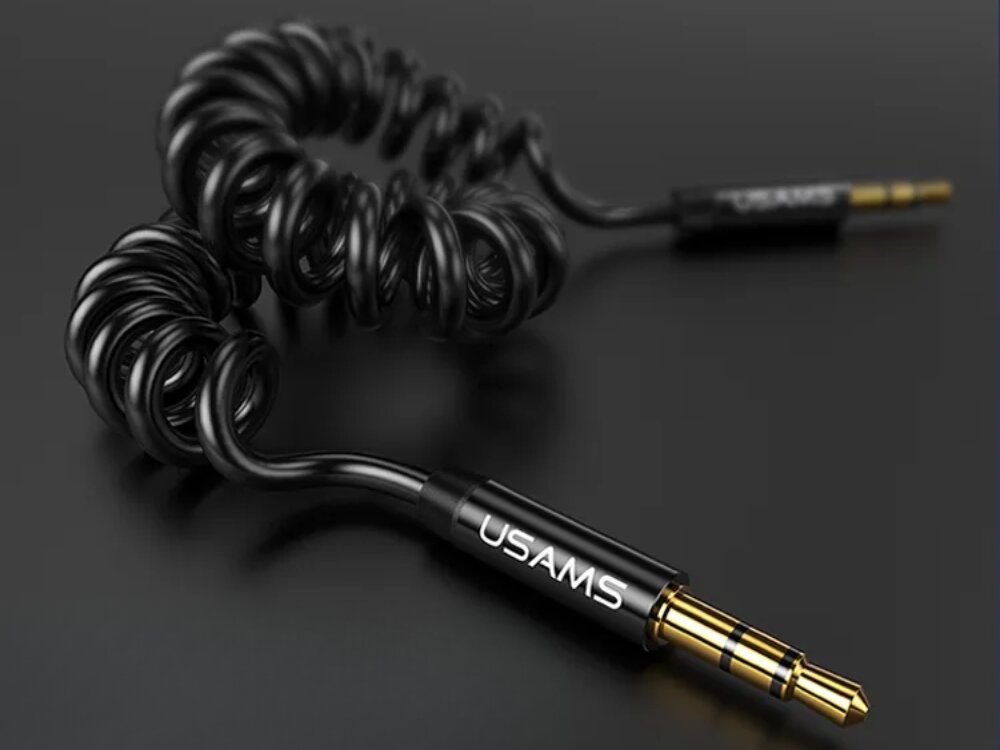 Kabel USAMS US-SJ256 Jack 3.5 mm
kabel na ciemnym tle z wyeksponowaną końcówką przewód audio złącze jack