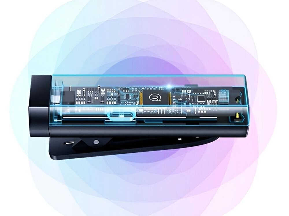 Mikrofon krawatowy USAMS Wireless Lavalier US-ZB244
                widoczne wnętrze mikrofonu system filtracji szumów czysty wyraźny dźwięk do rozmów nagrań wideo transmisji na żywo