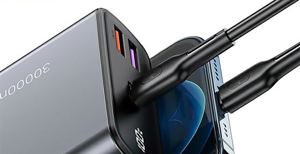 Powerbank USAMS CMXLOGTC01 30000mAh 65W Czarny moc do 65 W Power Delivery 3.0 Quick Charge 3.0 30000 mAh 2x USB-A USB-C możliwość ładowania trzech urządzeń jednocześnie
