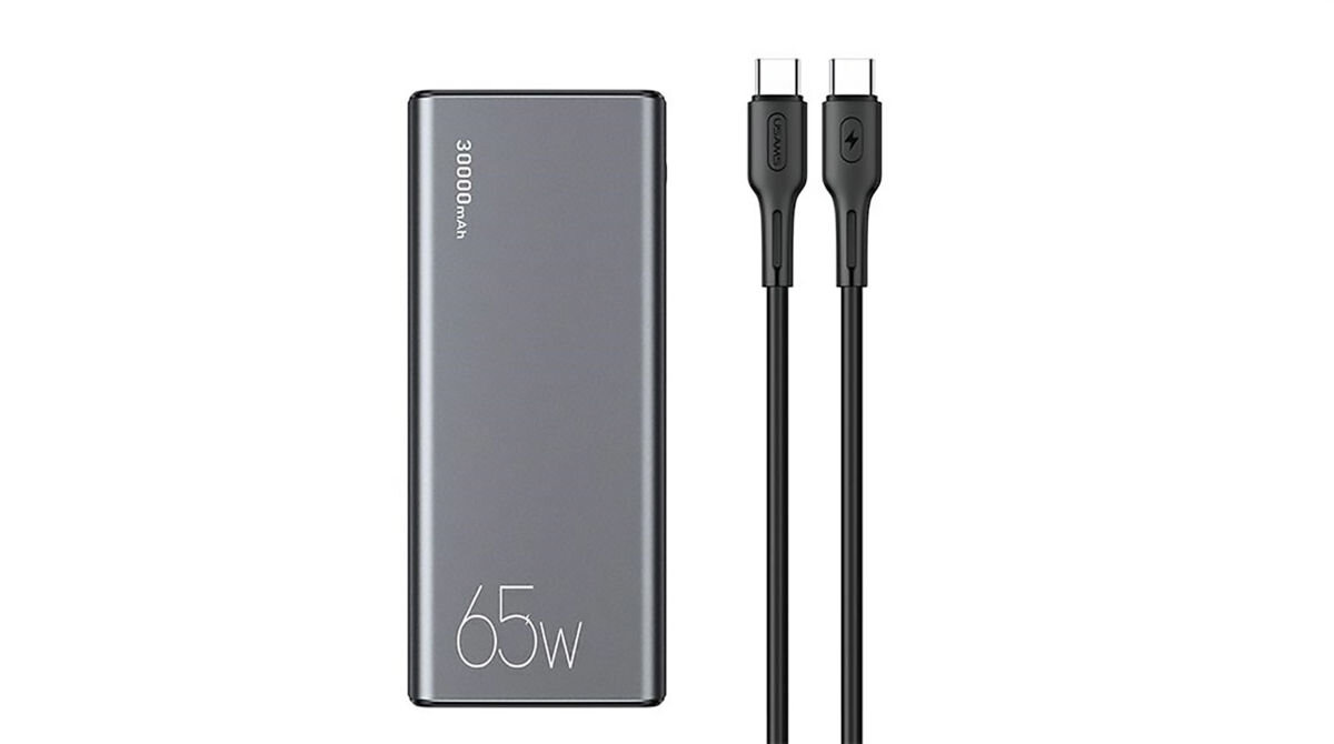 Powerbank USAMS CMXLOGTC01 30000mAh 65W Czarny kabel USB-C / USB-C o długości 1,2 m mocy 100 w