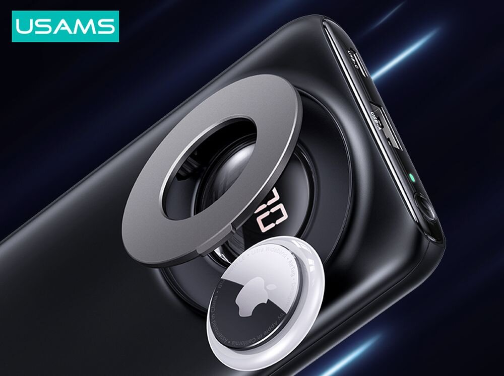 Powerbank USAMS PB62 Magnetic Wireless DP Fast Charge 10000 mAh 20W Czarny airtag schowej, powerbank, nozka, rozwiazania