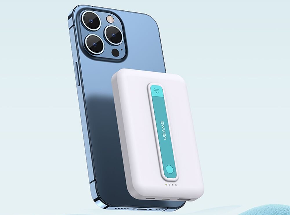 Powerbank indukcyjny USAMS PB64 DP Fast Charge 10000 mAh 20W Czarny moc, szybkosc, kompaktowy, pojemnosc, powerbank na pleckach smartfona