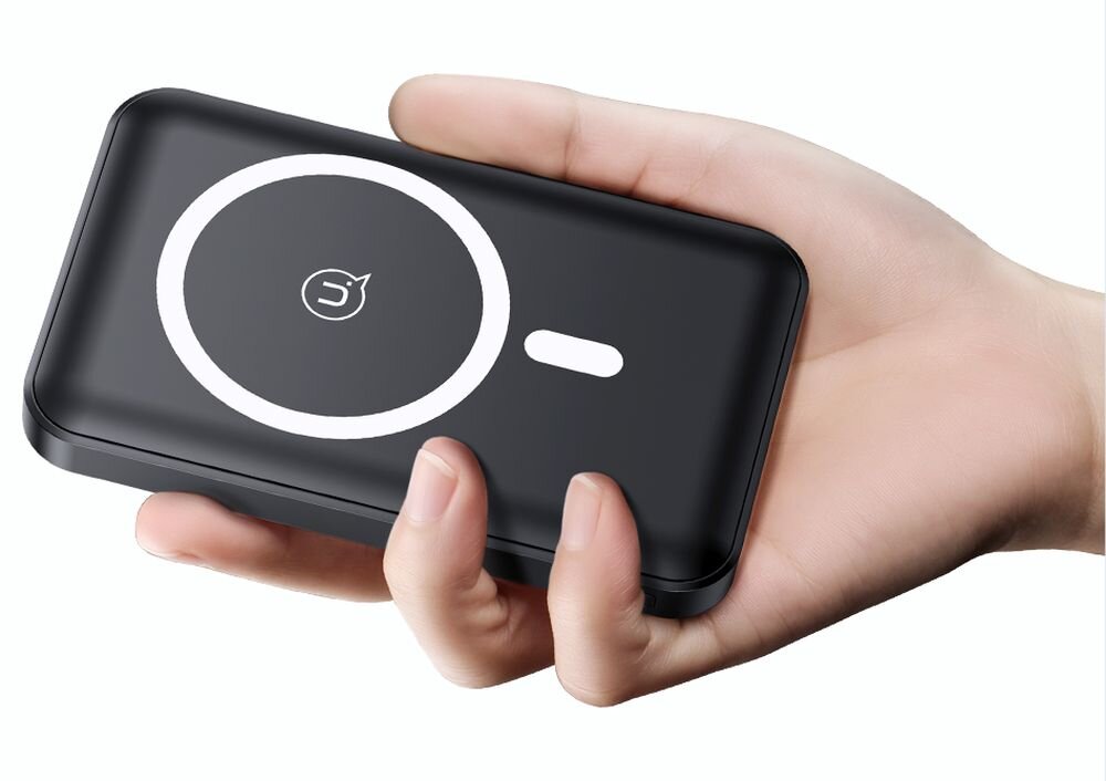 Powerbank indukcyjny USAMS PB64 DP Fast Charge 10000 mAh 20W Czarny inteligentna regulacja mocy, powerbank w dloni