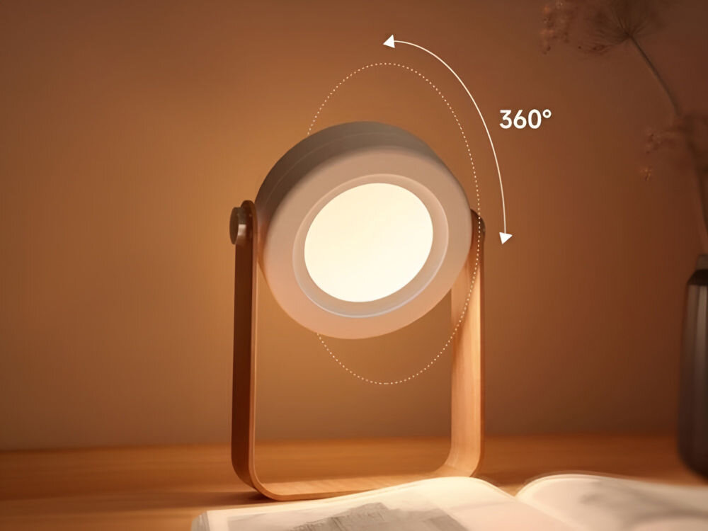 Lampka nocna LED USAMS ZB249YH01 regulacja obrotu 360°, drewniany uchwyt