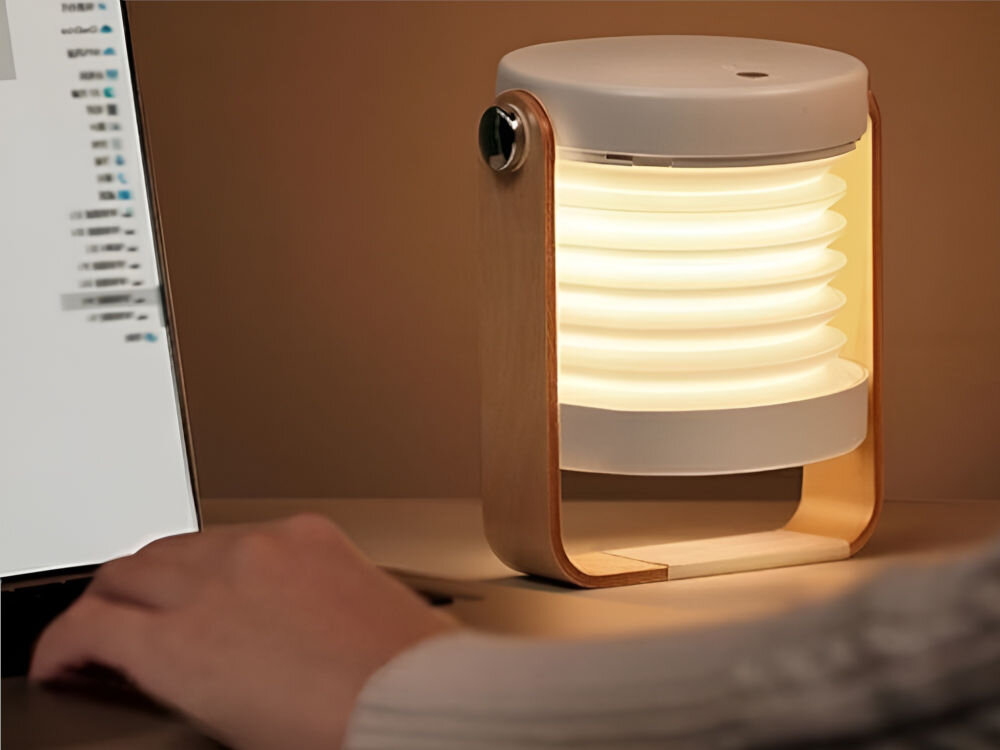 Lampka nocna LED USAMS ZB249YH01 abs, pc, drewno, 194 x 142 x 41 mm, 242g, około 1.5 godziny, USB-C, 5V=1A