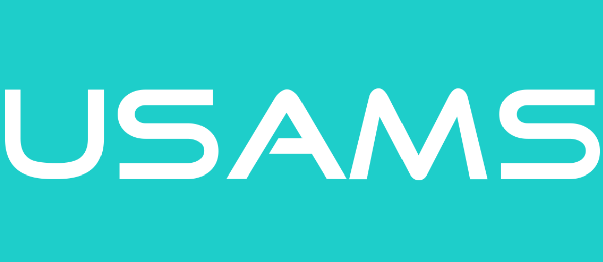 Logo z napisem \'USAMS\' na turkusowym tle.