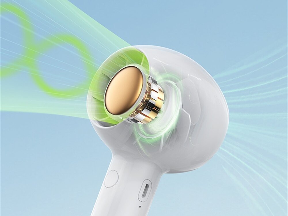 USAMS Candy Series mini wentylator z karabińczykiem Przekrój głowicy wentylatora Usams pokazujący miedziany silnik bezszczotkowy i schemat przepływu powietrza.