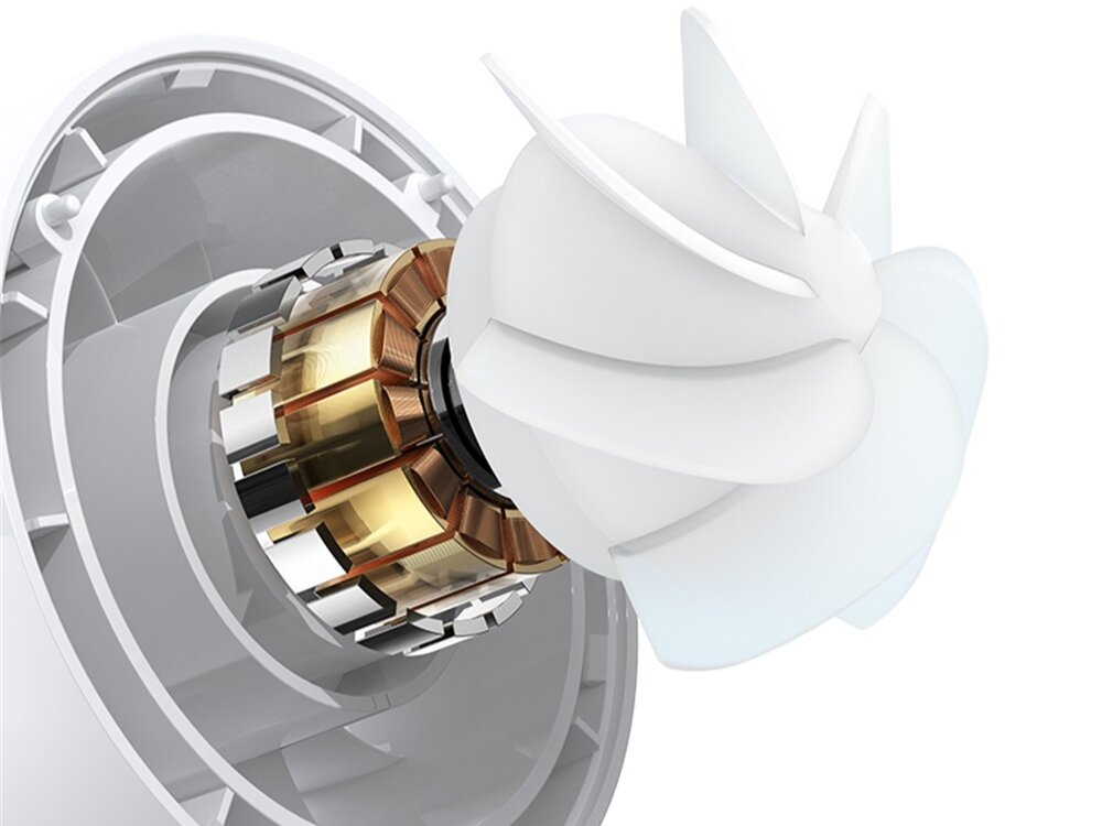 Wentylator USAMS Mini Candy Series ZB251 mini wentylator bateria Zbliżenie na wewnętrzny mechanizm wentylatora Usams z widocznym wielołopatkowym wirnikiem i silnikiem.