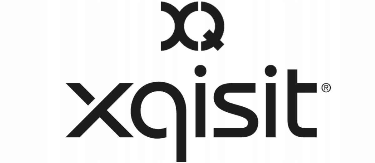 Logo z napisem \'xqisit\' oraz stylizowanym symbolem nad nim.