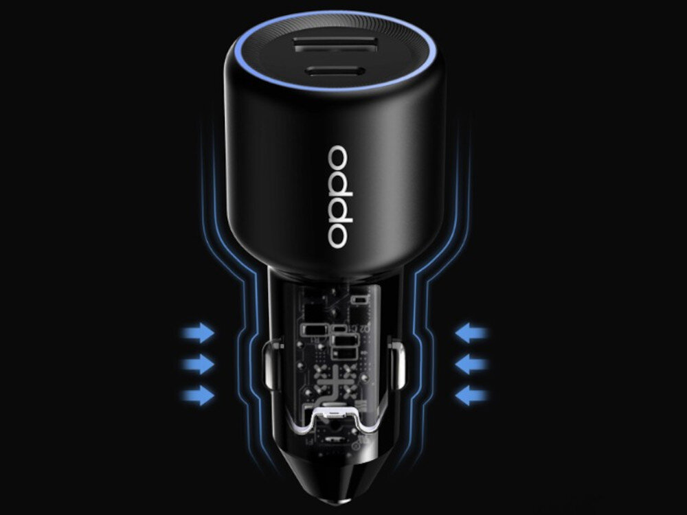 Ładowarka samochodowa OPPO Supervooc 80W Czarny styk stabilność dioda światło