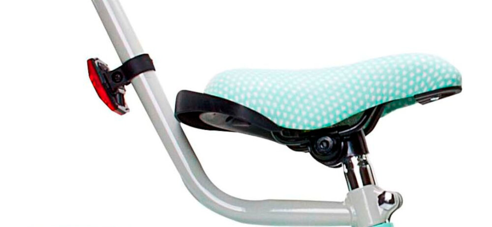 Rower dziecięcy SUN BABY Heart Bike 16 cali dla dziewczynki mietowy bezpieczna i satysfakcjonująca aktywność wygodne siodełko pokryte pięknym mocnym czarnym materiałem w morelowe kropki możliwość reakcji w zakresie od 54 do 62 cm