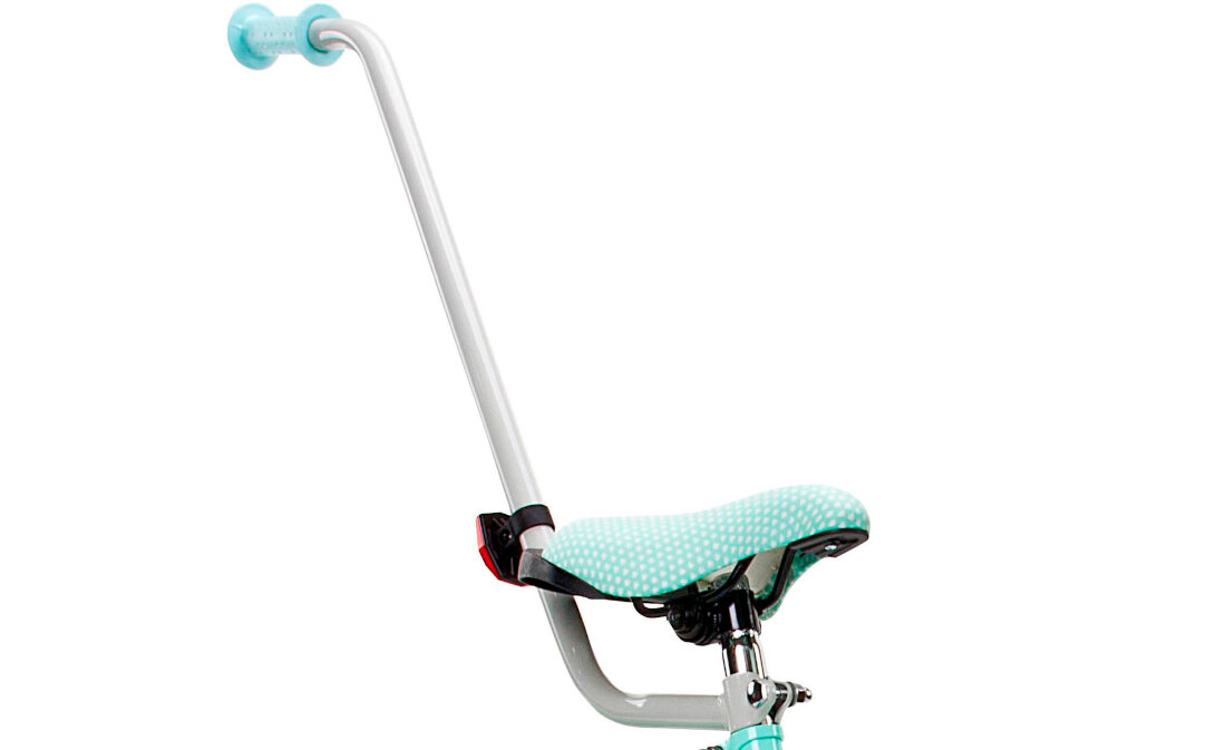 Rower dziecięcy SUN BABY Heart Bike Silver Moon 16 cali dla dziewczynki mietowy pałąk prowadzący dla rodzica pomoże w szlifowaniu umiejętności jazdy na jednośladzie