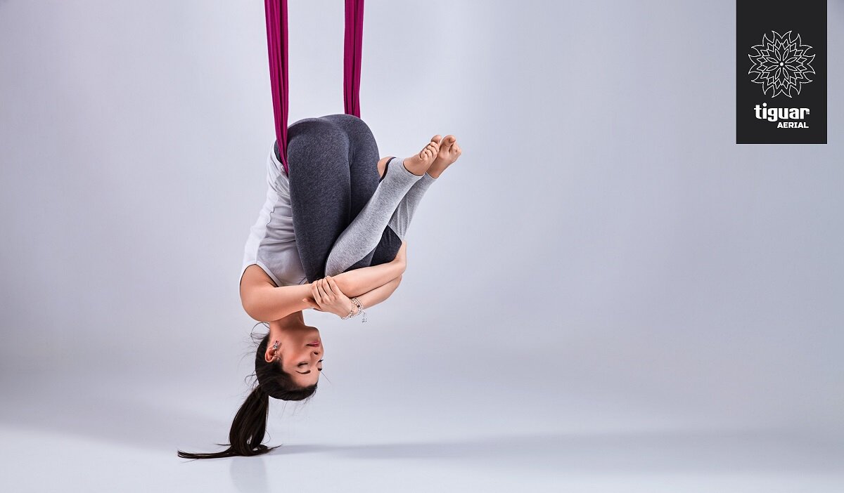 Szarfa TIGUAR Aerial Morski Fioletowy Grafitowy do gimnastyki powietrznej trening fitness Wysoka jakość Trening akrobatyczny Montaż Relaks