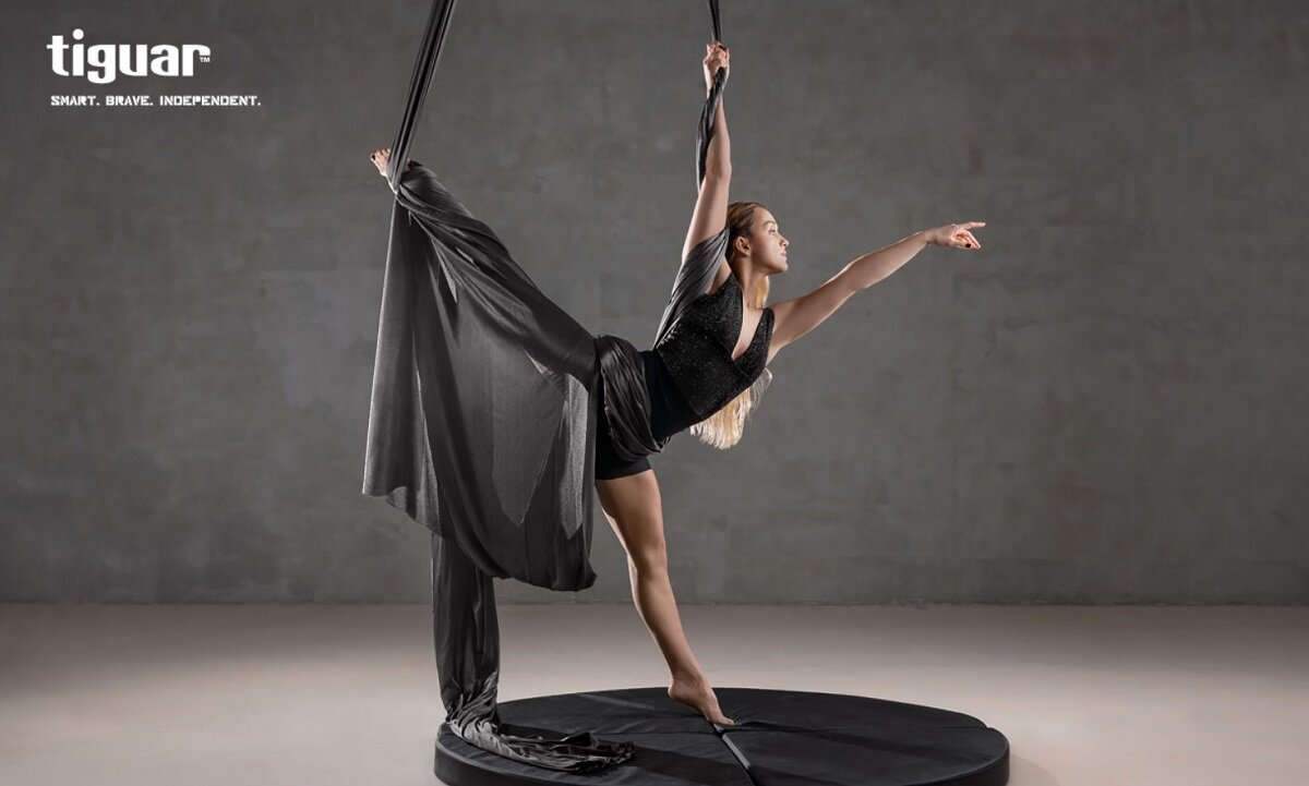 Szarfa TIGUAR Aerial Morski Fioletowy Grafitowy do gimnastyki powietrznej trening fitness Wysoka jakość Trening akrobatyczny Montaż Relaks