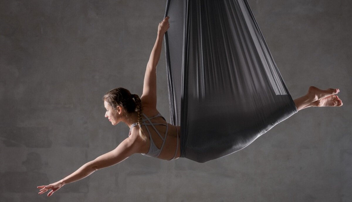 Szarfa TIGUAR Aerial Morski Fioletowy Grafitowy do gimnastyki powietrznej trening fitness Wysoka jakość Trening akrobatyczny Montaż Relaks