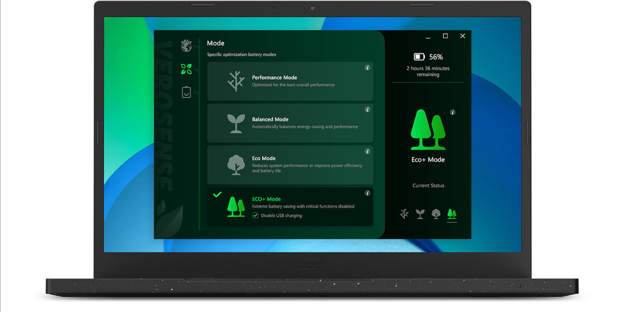 Laptop ACER TravelMate Vero Tryb Eco