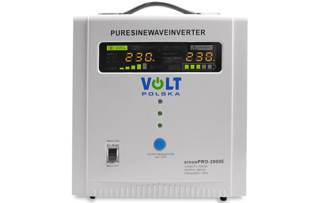 Zasilacz UPS VOLT sinusPRO 2000VA 1250W funkcje przetwornicy DC/AC automatyczna ładowarka do akumulatorów