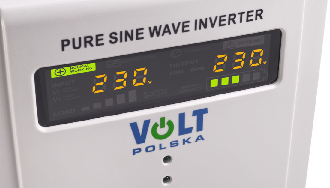 Zasilacz UPS VOLT sinusPRO 2000VA 1250W kolorowy wyświetlacz LED informacja o najważniejszych parametrach możliwość dostosowania ustawień