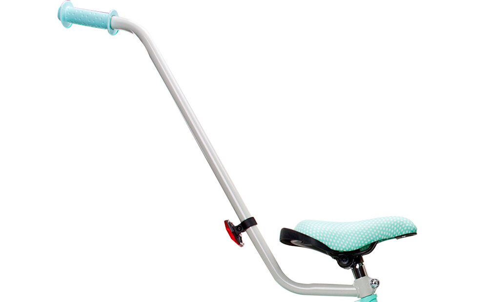 Rower dziecięcy SUN BABY Heart Bike Silver Moon 14 cali dla dziewczynki Mietowy pałąk prowadzący dla rodzica pomoże w szlifowaniu umiejętności jazdy na jednośladzie