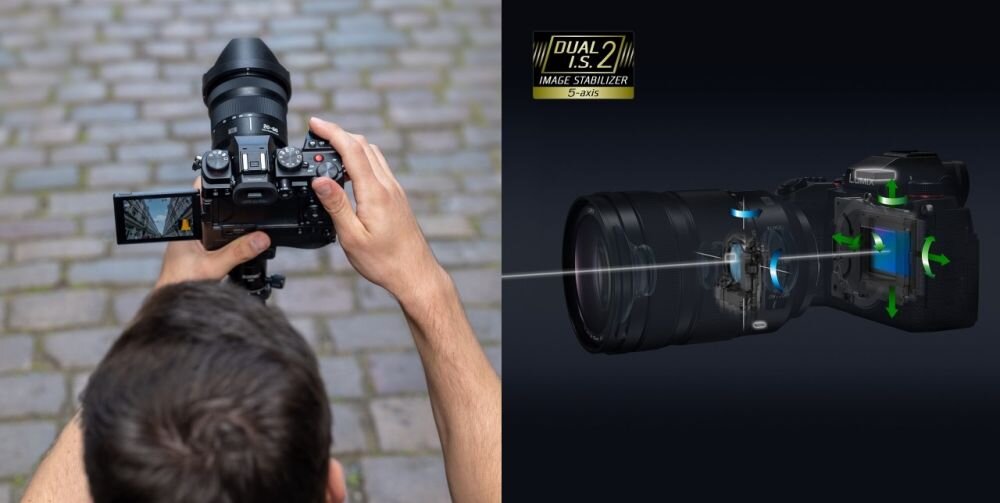 Aparat PANASONIC DC-S5  zdjęcia obiektyw ekran wizjer ogniskowa przysłona migawka obudowa bateria zasilanie filmy nagrywanie rozdzielczość matryca rozmiar przekątna tryby iso montaż lampa światło przyciski sterowanie menu kontrast jasność balans bieli filtry cmos karta pliki format zapis seria