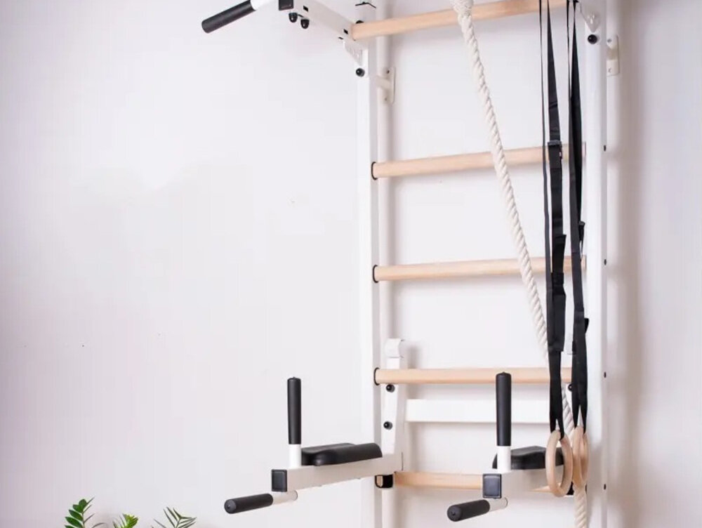 Drabinka gimnastyczna BENCHK 413 + Drążek - Poręcz – Akcesoria 8 bukowych szczebelkow dwie warstwy organicznego oleju na bazie oleju lnianego obciazenie do 150 kg wysokosc 240 cm szerokosc 67 cm