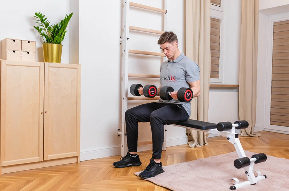 Drabinka gimnastyczna BENCHK 414 + Drążek - Poręcz – Ławka dwustronna laweczka treningowa dwie rolki pod kolana z poliuretanu