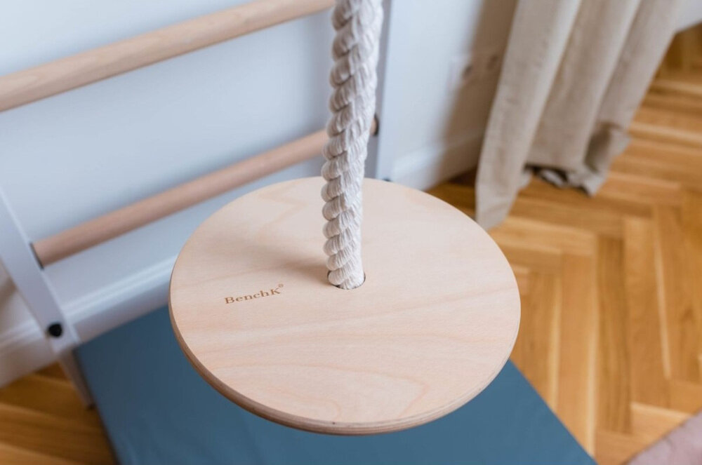 Drabinka gimnastyczna BENCHK 414 + Drążek - Poręcz – Ławka hustawka drewniana lina mocna bawelniana waga do 80 kg