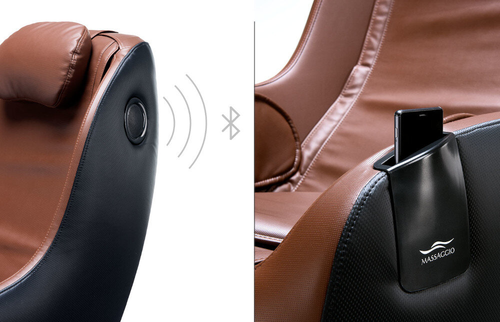 Odtwarzacz Bluetooth w fotelu do masażu Massaggio Piccolo pozwala na słuchanie ulubionej muzyki podczas sesji masażu.