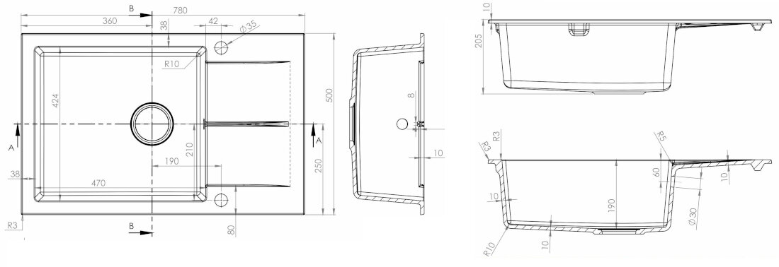 Zlewozmywak BERG Hobart BRQ1911AXL 1.0 Bazaltowy solidne wykonanie elgancki design wymiary prezentacja bazaltowy odcien