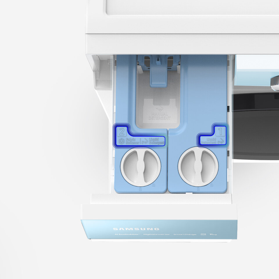 Automatyczne dozowanie środków piorących zapewnia optymalne zużycie detergentów podczas każdego cyklu Automatyczne dozowanie środków piorących zapewnia optymalne zużycie detergentów podczas każdego cyklu