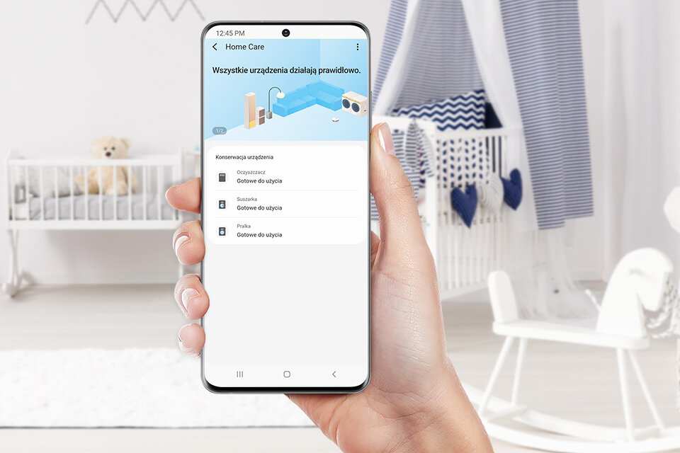 SmartThings wyświetla porady dotyczące bieżącego użytkowania pralki na ekranie urządzenia mobilnego SmartThings wyświetla porady dotyczące bieżącego użytkowania pralki na ekranie urządzenia mobilnego
