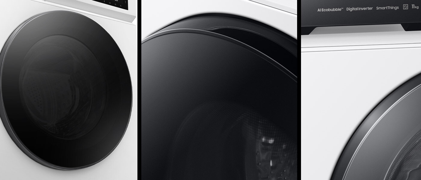 Drzwi wykonane ze szkła hartowanego zapewniają lepszy wygląd pralki na dłużej Drzwi wykonane ze szkła hartowanego zapewniają lepszy wygląd pralki na dłużej