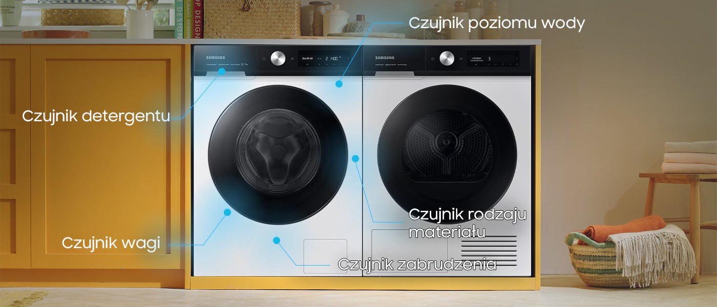 Zestawienie czujników funkcjonujących w modelu Samsung BESPOKE WW11BB744DGE Zestawienie czujników funkcjonujących w modelu Samsung BESPOKE WW11BB744DGE