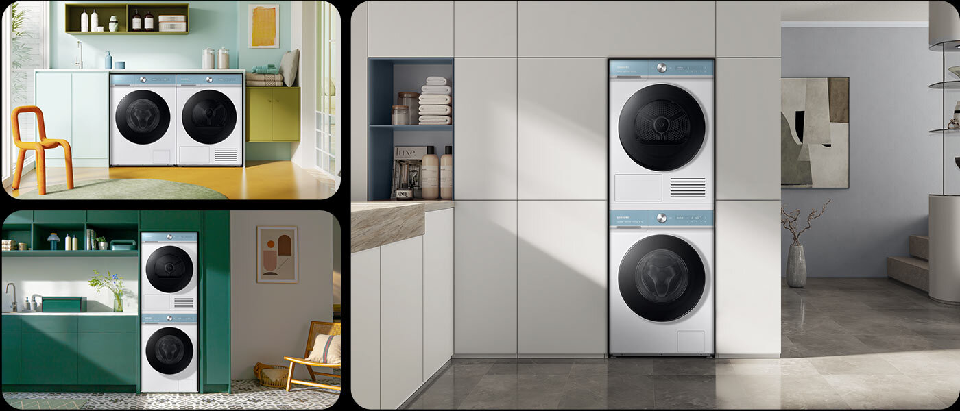 Efektowny front suszarki doskonale prezentuje się w zestawieniu z równie efektownym frontem pralki Samsung