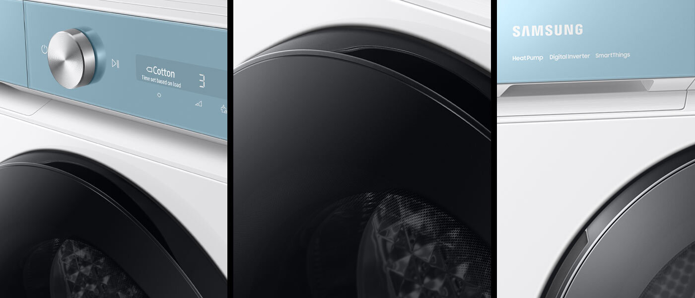 Ujęcia przedstawiające drzwi ze szkła hartowanego, które są trwałe i zapewniają dobrą widoczność zawartości bębna