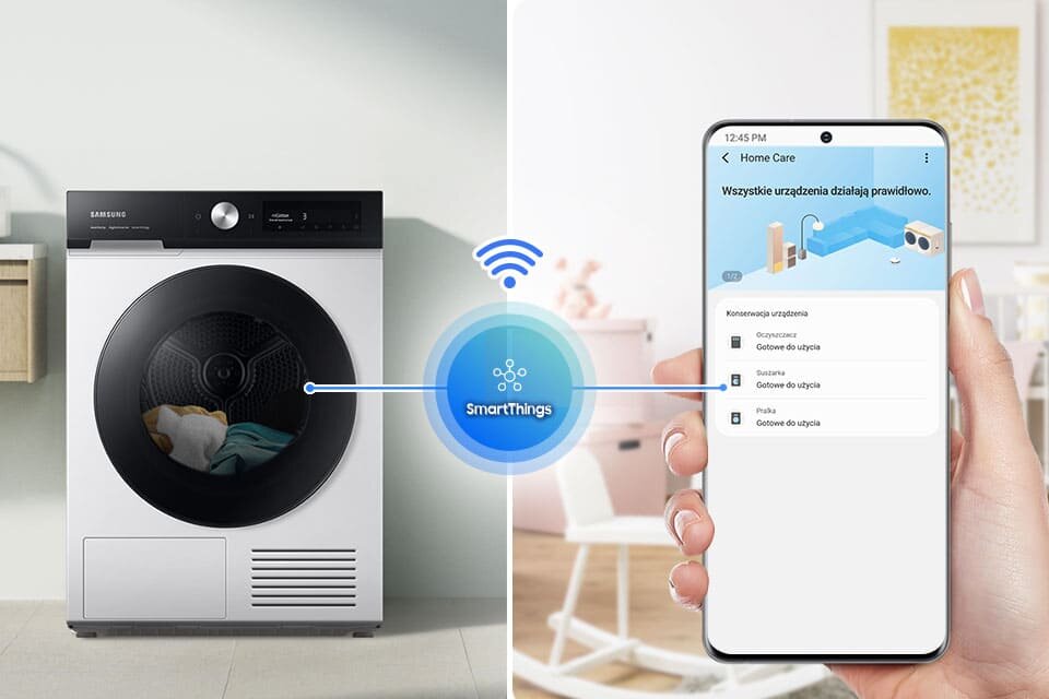 A SmartThings alkalmazás értesítésekkel és hibadiagnózis funkciókkal segít megelőzni a meghibásodásokat.