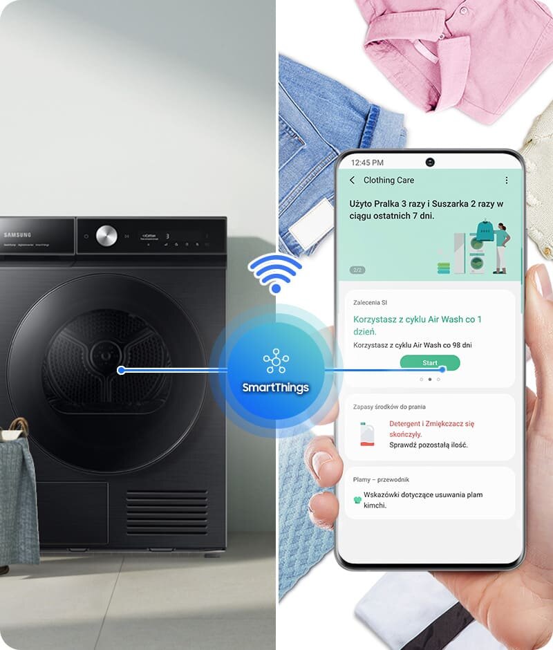 Dzięki aplikacji SmartThings można zarządzać urządzeniem z wykorzystaniem smartfona Dzięki aplikacji SmartThings można zarządzać urządzeniem z wykorzystaniem smartfona