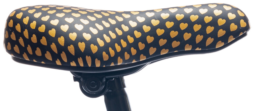 Rower dziecięcy SUN BABY Heart Bike 20 cali dla dziewczynki Czarny bezpieczna i satysfakcjonująca aktywność wygodne siodełko pokryte pięknym mocnym czarnym materiałem w złote serduszka możliwość reakcji w zakresie od 61 do 68 cm