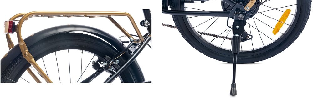 Rower dziecięcy SUN BABY Heart Bike 20 cali dla dziewczynki Czarny bagażnik w złotym kolorze stopka oczna stabilne podparcie pojazdu