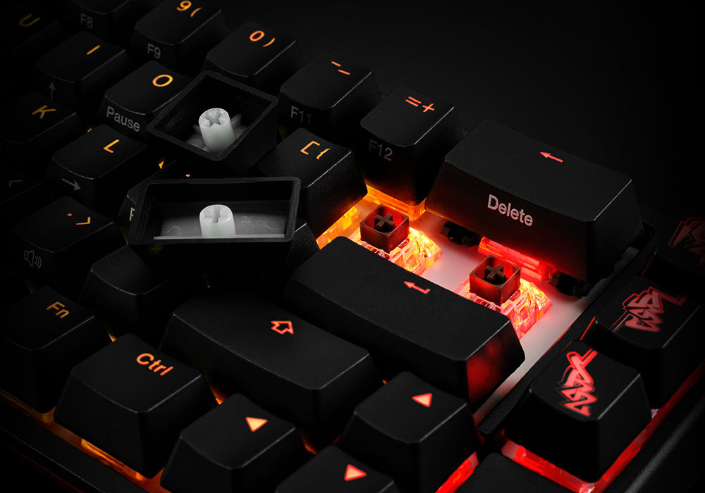 Klawiatura POWERCOLOR x Ducky One 2 SF Kailh Box Brown gaming wizualizacja artyzm sztuka nakładki wyposażenie