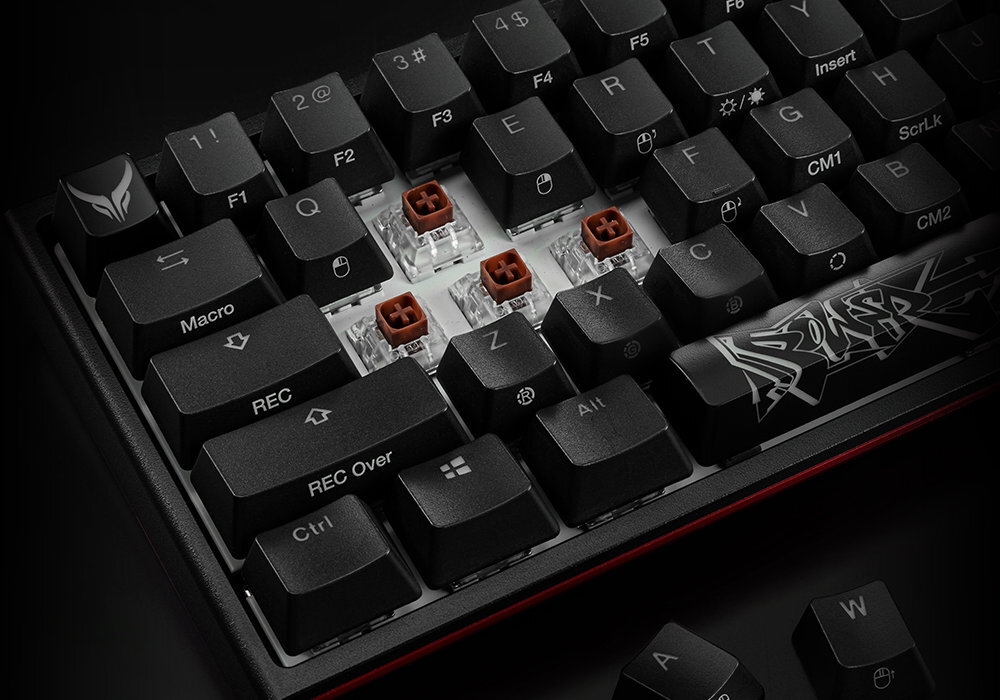 Klawiatura POWERCOLOR x Ducky One 2 SF Kailh Box Brown gaming wizualizacja artyzm sztuka nakładki wyposażenie