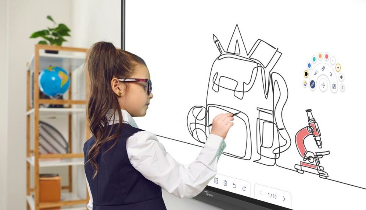 Monitor OPTOMA 5652RK 65 3840x2160px wyświetlacz przękątna cale funkcjonalność matryca odświeżanie reakcja złącza rozdzielczość ekran biuro dom praca rozrywka USB wideo audio jasność kontrast LED dotykowy dom biuro HDMI rysik pilot