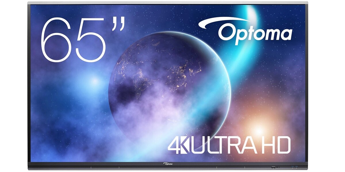 Monitor OPTOMA 5652RK 65 3840x2160px wyświetlacz przękątna cale funkcjonalność matryca odświeżanie reakcja złącza rozdzielczość ekran biuro dom praca rozrywka USB wideo audio jasność kontrast LED dotykowy dom biuro HDMI rysik pilot