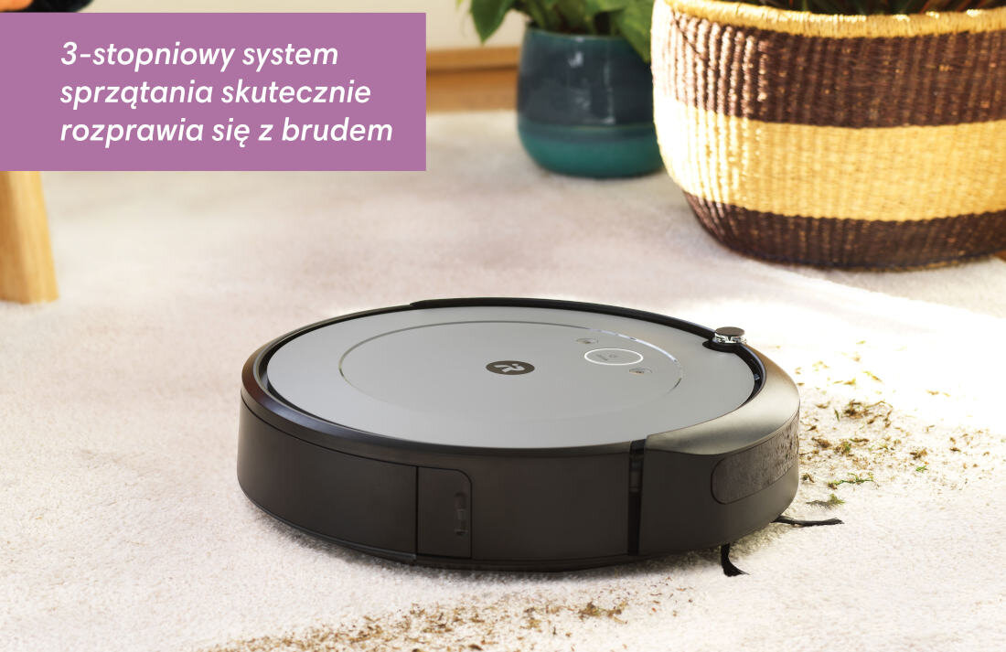 Robot sprzatajacy IROBOT Roomba I1 (I115840) 3-stopniowy system sprzatania 2 gumowe szczotki duża moc ssaca