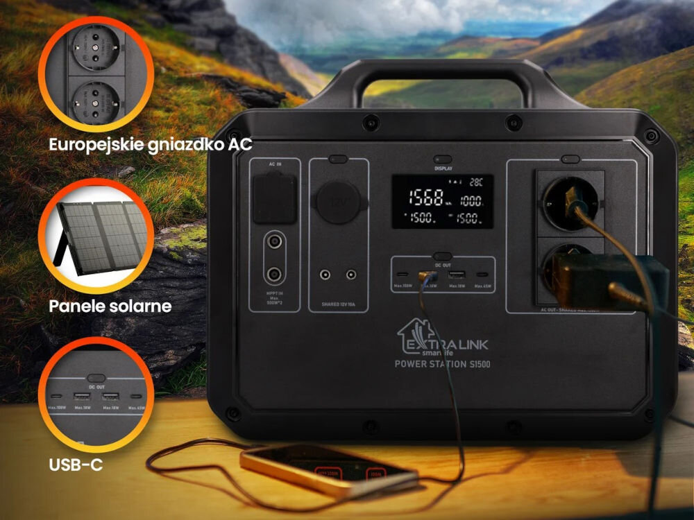 Stacja zasilania EXTRALINK EPS-S1500F 1568 Wh LifePO4 bezgłośna 9 kg
