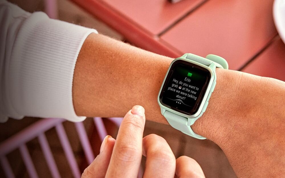 Smartwatch GARMIN Venu SQ 2 ekran bateria czujniki zdrowie sport pasek ładowanie pojemność rozdzielczość łączność sterowanie krew puls rozmowy smartfon aplikacja