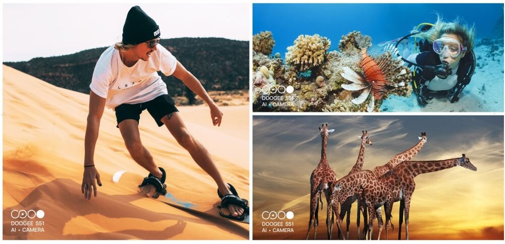 Smartfon DOOGEE S51   ekran bateria aparat procesor ram pamięć pojemność rozdzielczość zdjęcia filmy opis dane cechy blokady system łączność wifi bluetooth obudowa szkło odporność porty muzyka transfer sieć przekątna matryca waga czujniki