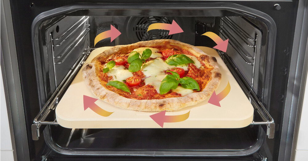 KUCHNIA GORENJE GKS5B70CLI wizualizacja wnętrze ruszt deska pizza strzałki rozprowadzanie ciepła drabinki na bokach program pizza focaccia pita chleb naan program do pizzy wysoka temperatura pieczenie chrupiący spód puszyste ciasto piekarnik włoskie wypieki